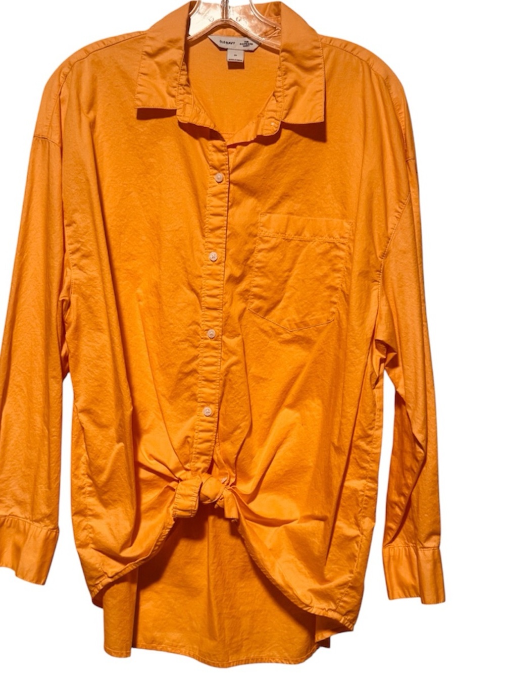 Old Navy Peach/ Orange Button-Front Cotton Shirt with Front Tie